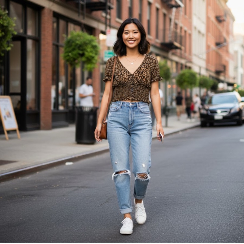 Urban Outfitters Leopard 🐆 Print Ruched Crop Blouse